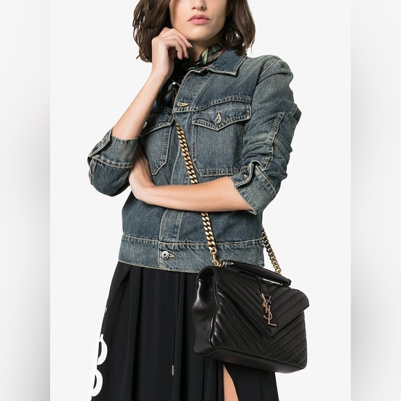 AUTHENTIC YSL SAINT LAURENT COLLEGE MEDIUM IN QUILTED LAMBSKIN LEATHER BLACK - Picture 12 of 16